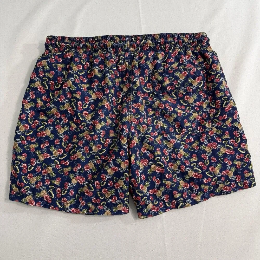 Rodd & Gunn Men’s XL Swim Trunks Navy Pineapple Floral Print Drawstring Shorts